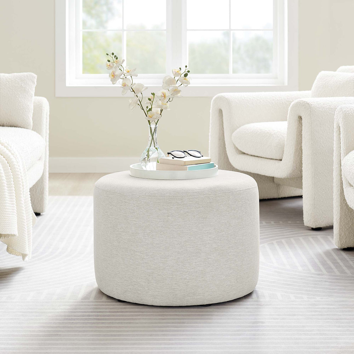 Callum Large Round Woven Heathered Fabric Upholstered Ottoman by Modway