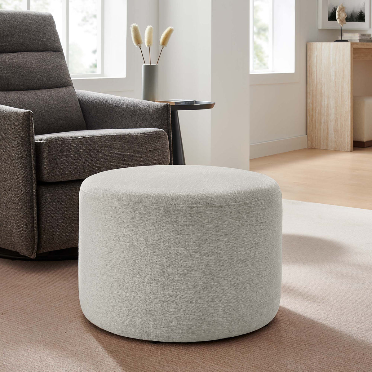 Callum Large Round Woven Heathered Fabric Upholstered Ottoman by Modway