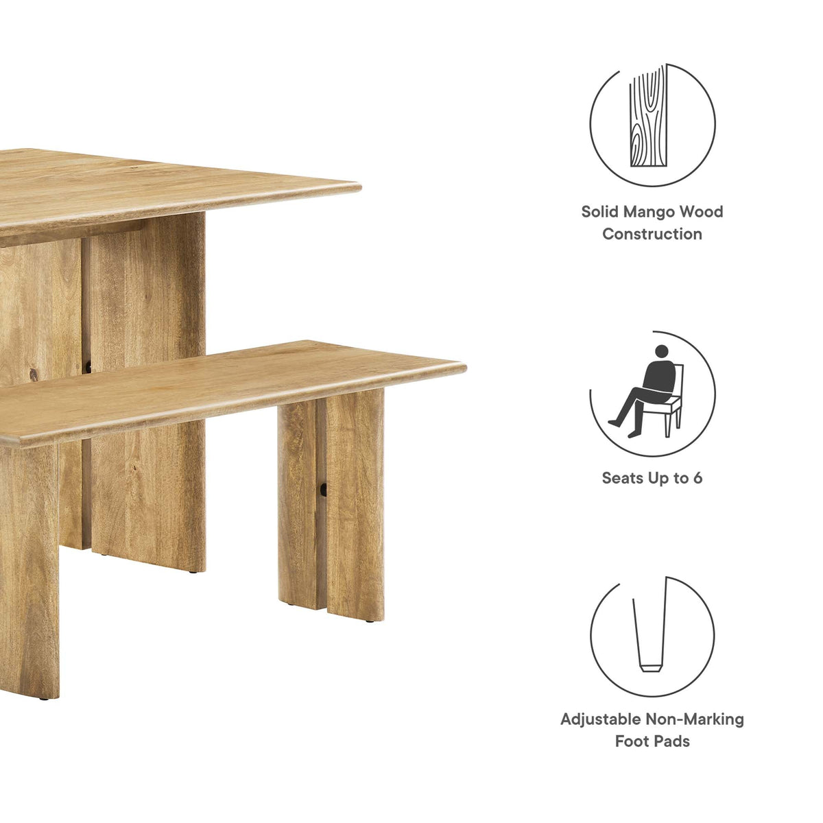 Amistad Wood Dining Table and Bench Set by Modway