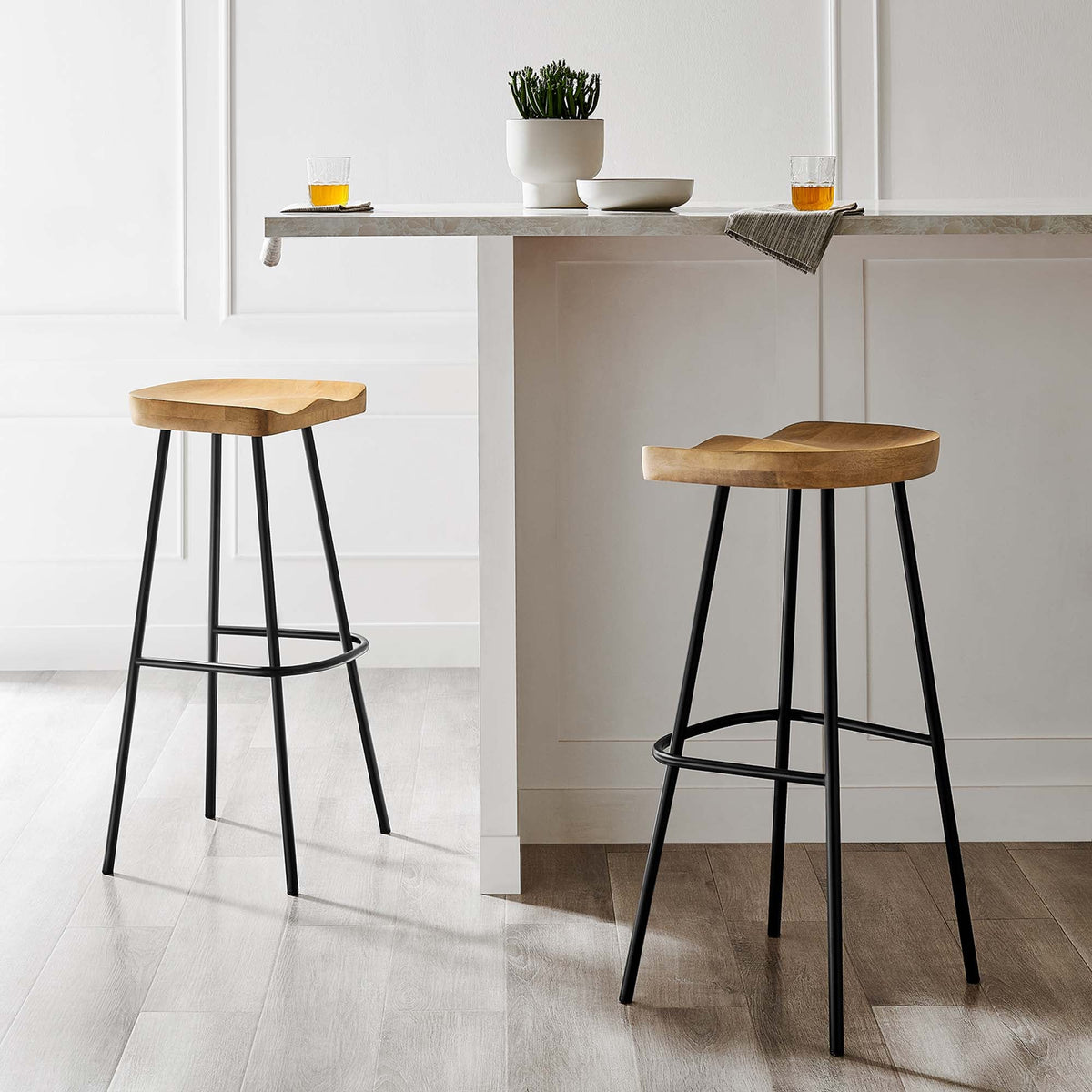 Concord Backless Wood Bar Stools Set of 2 by Modway