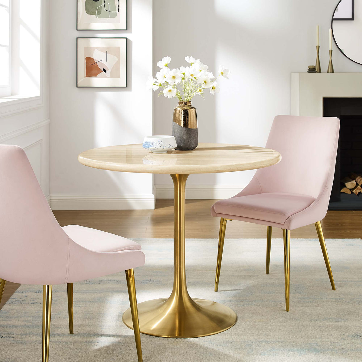 Lippa Round Faux Travertine Dining Table by Modway