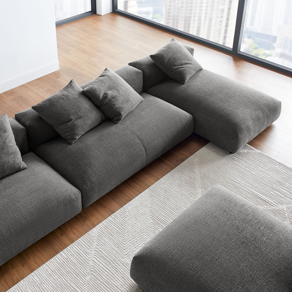 Solace 4-Piece Modular Upholstered Fabric Sectional Sofa With Ottoman by Modway