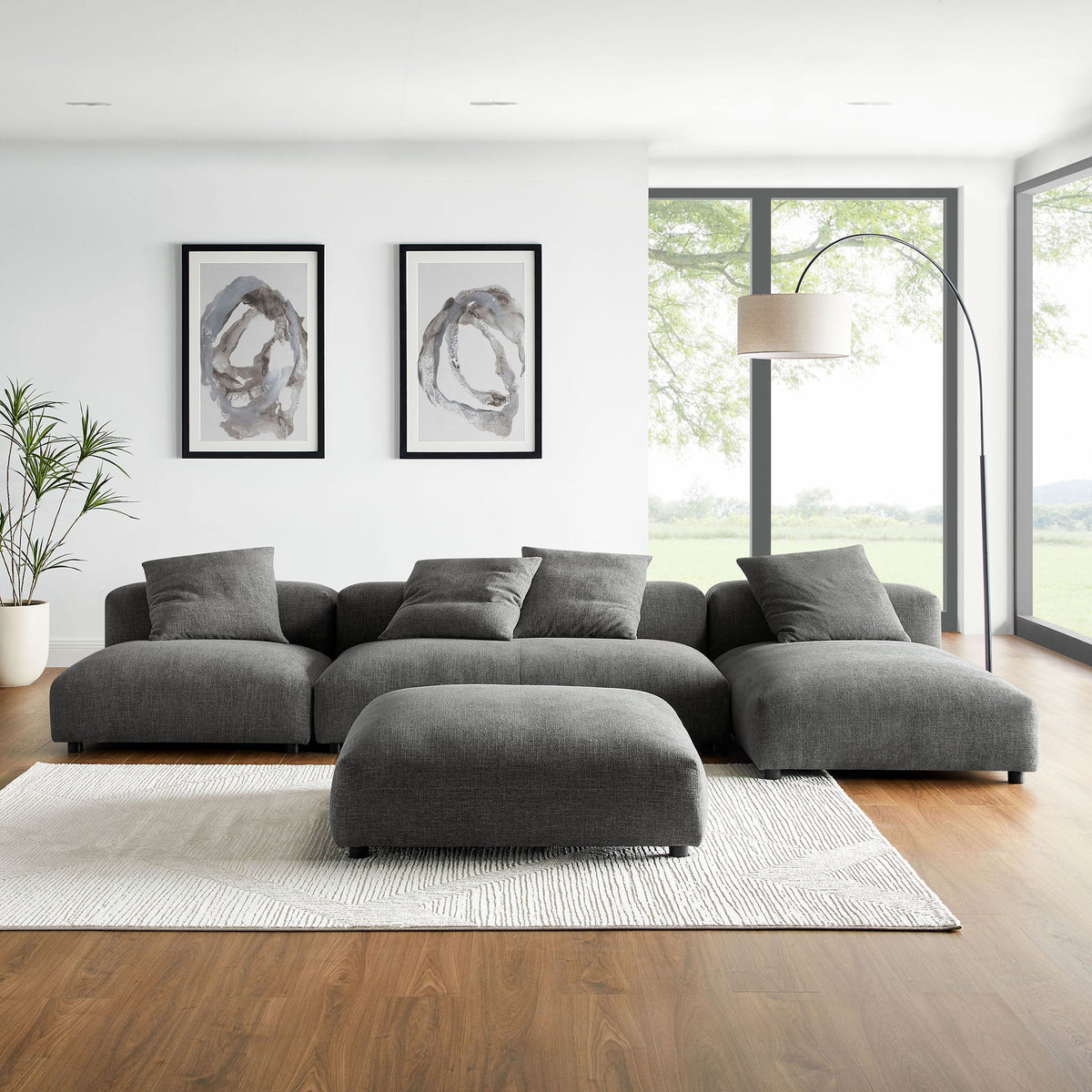 Solace 4-Piece Modular Upholstered Fabric Sectional Sofa With Ottoman by Modway