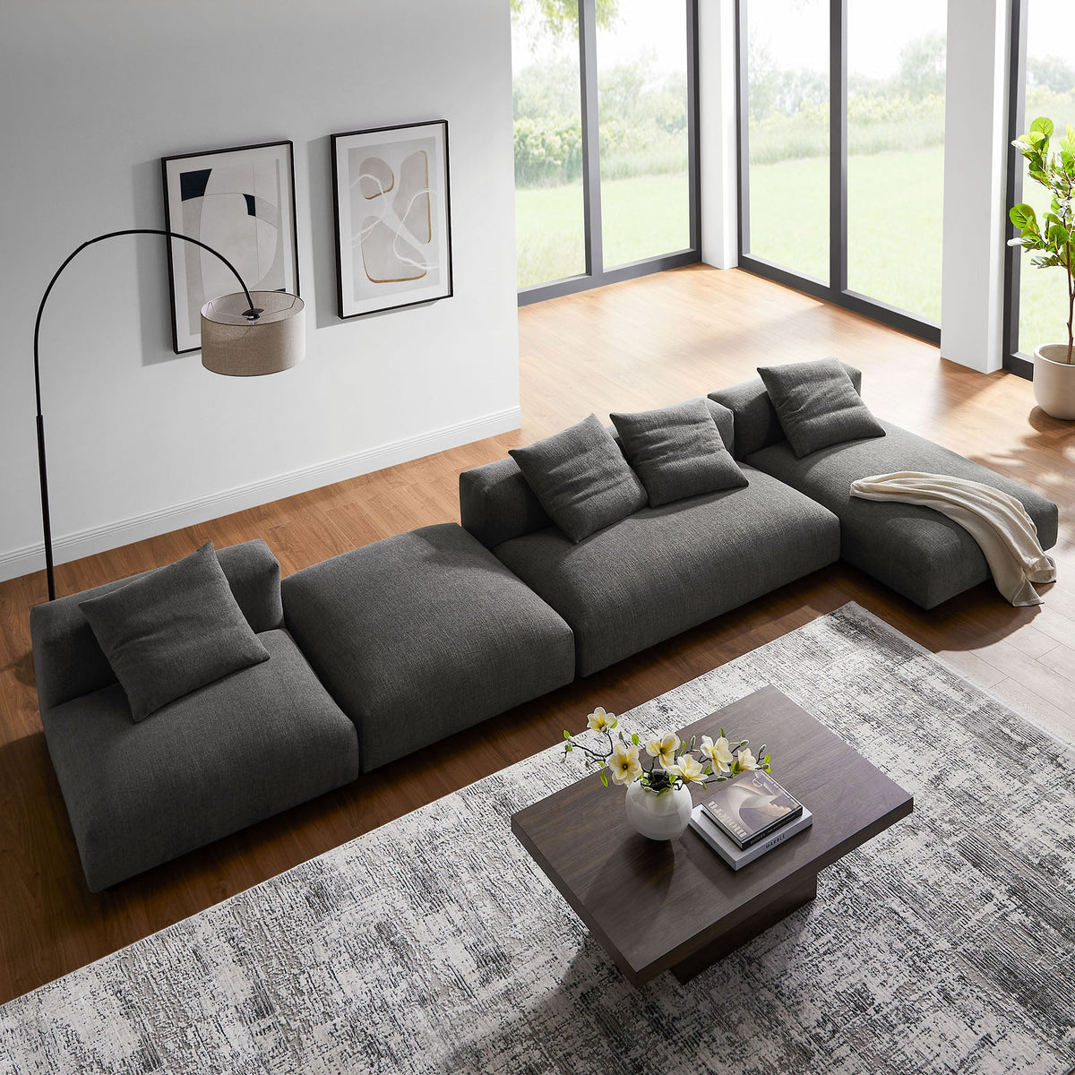 Solace 4-Piece Modular Upholstered Fabric Sectional Sofa With Ottoman by Modway