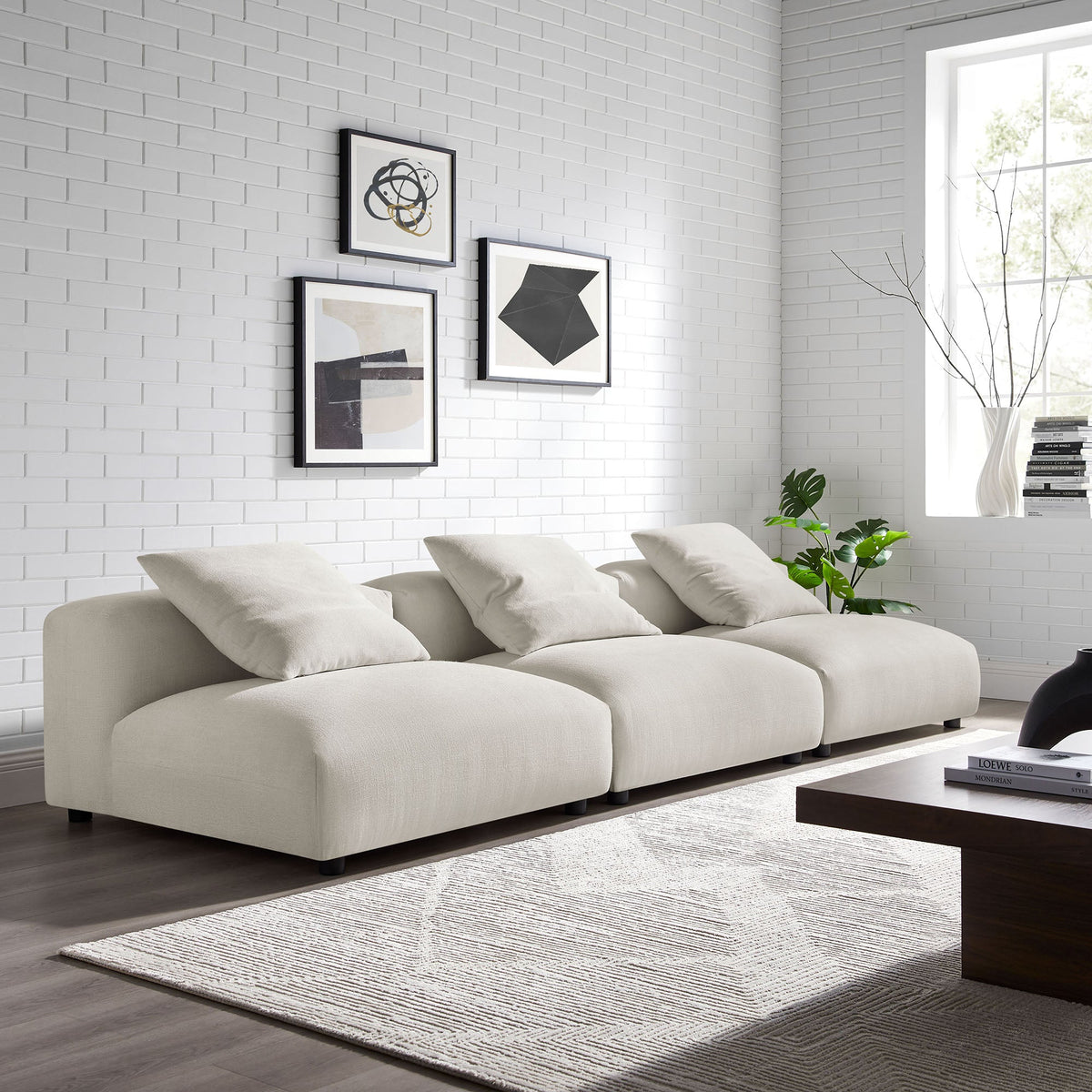 Solace 3-Piece Modular Upholstered Fabric Sofa by Modway