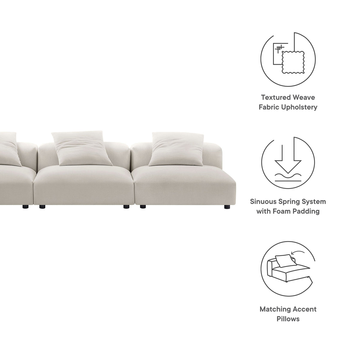 Solace 3-Piece Modular Upholstered Fabric Sofa by Modway