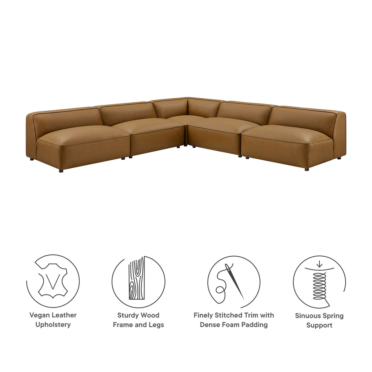 Auren 5-Piece Upholstered Armless L-Shaped Vegan Leather Modular Sofa by Modway