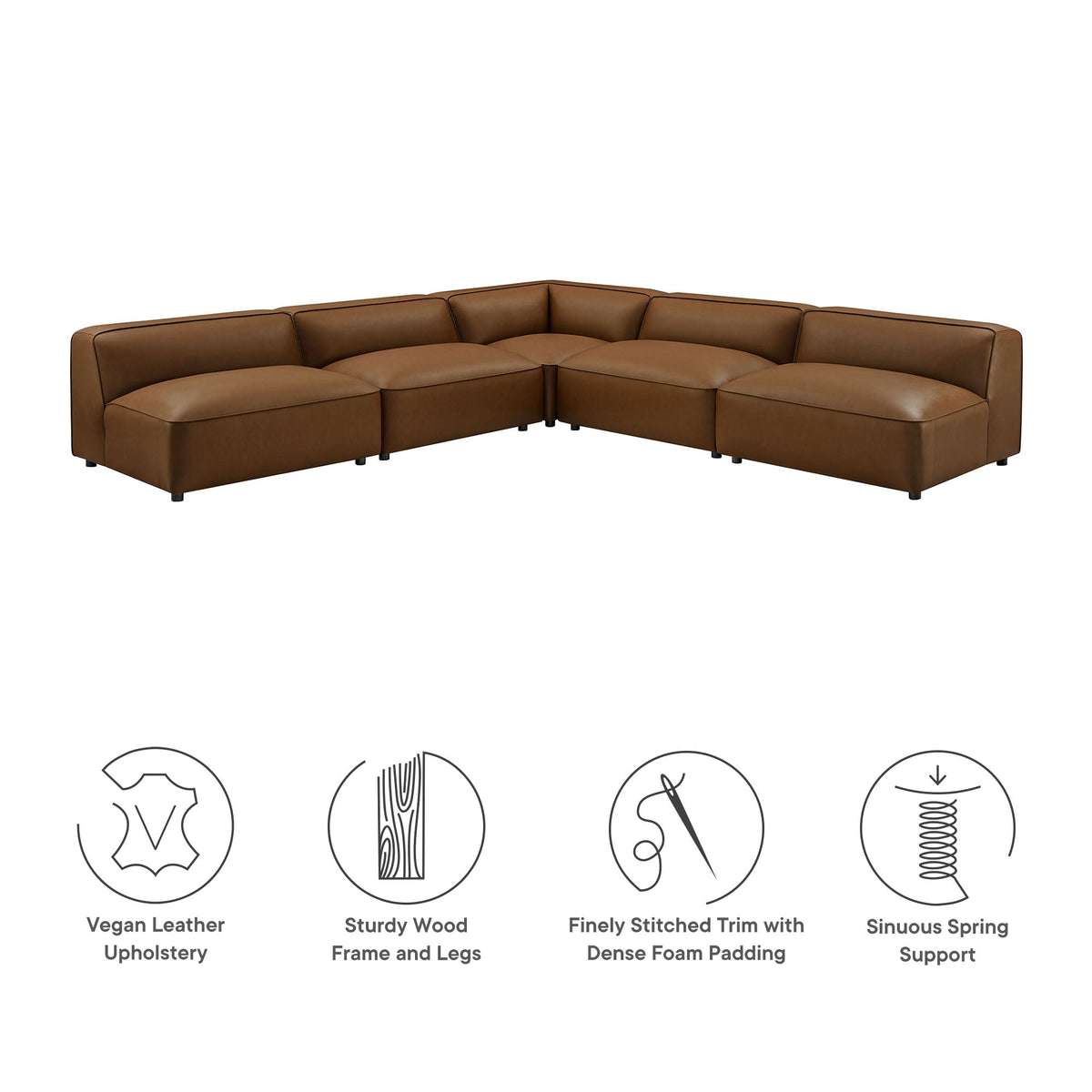 Auren 5-Piece Upholstered Armless L-Shaped Vegan Leather Modular Sofa by Modway
