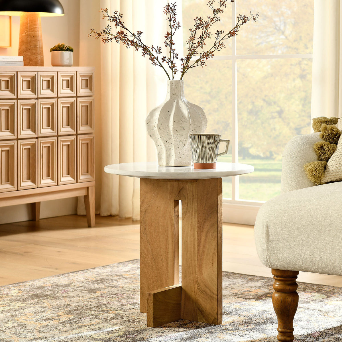 Tarin Acacia Wood and Marble Side Table by Modway