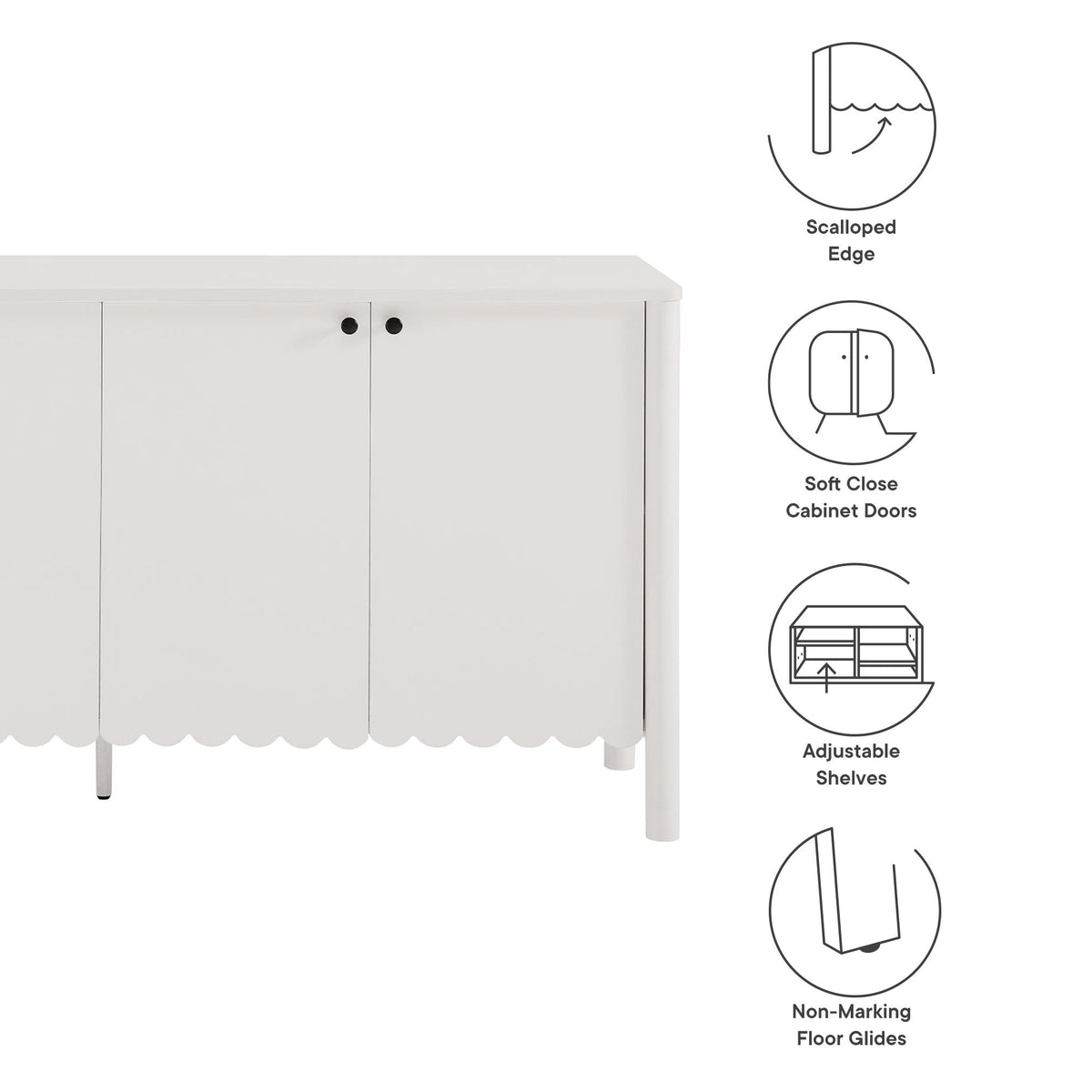 Emmeline 66" 4-Door Scalloped Sideboard Cabinet by Modway