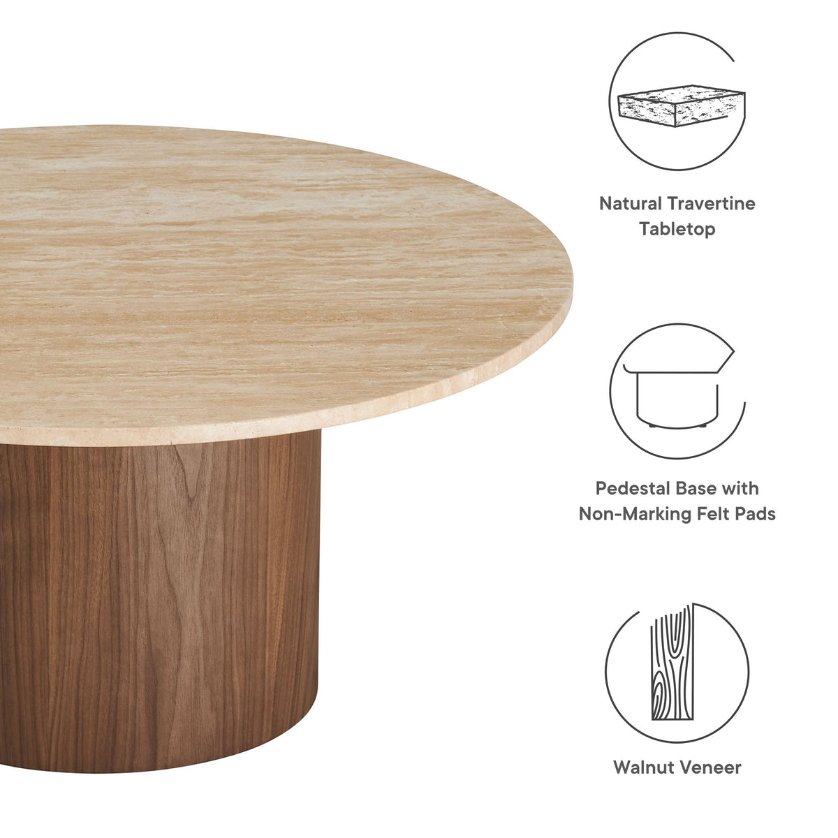 Kioni Round Travertine Coffee Table by Modway