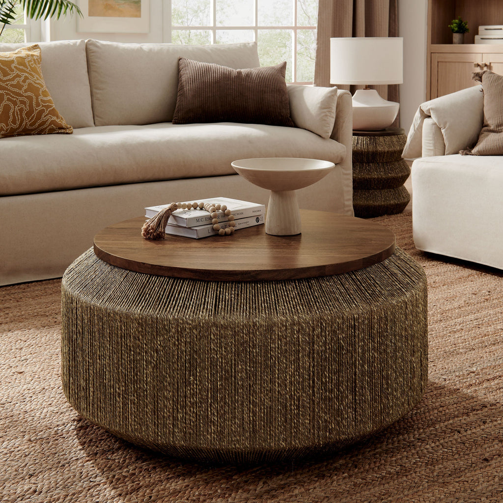 Maris Seagrass and Wood Coffee Table by Modway