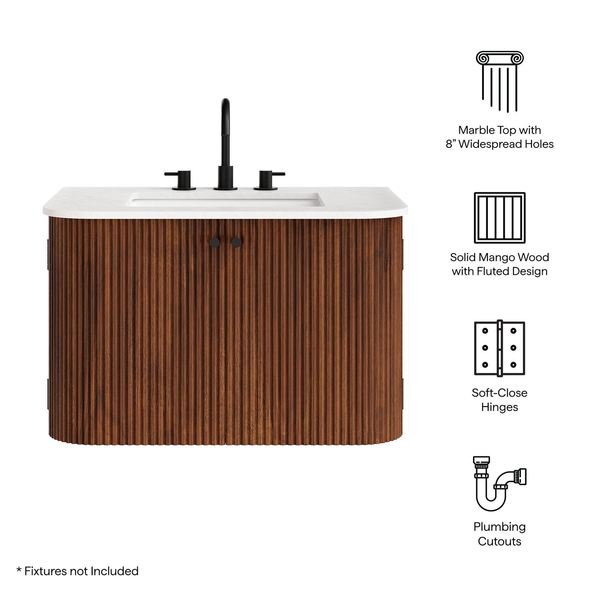 Zia Wall-Mount Bathroom Vanity with Marble Sink by Modway