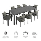 Tahoe 9-Piece Outdoor Patio Aluminum Dining Set With Extendable Table by Modway