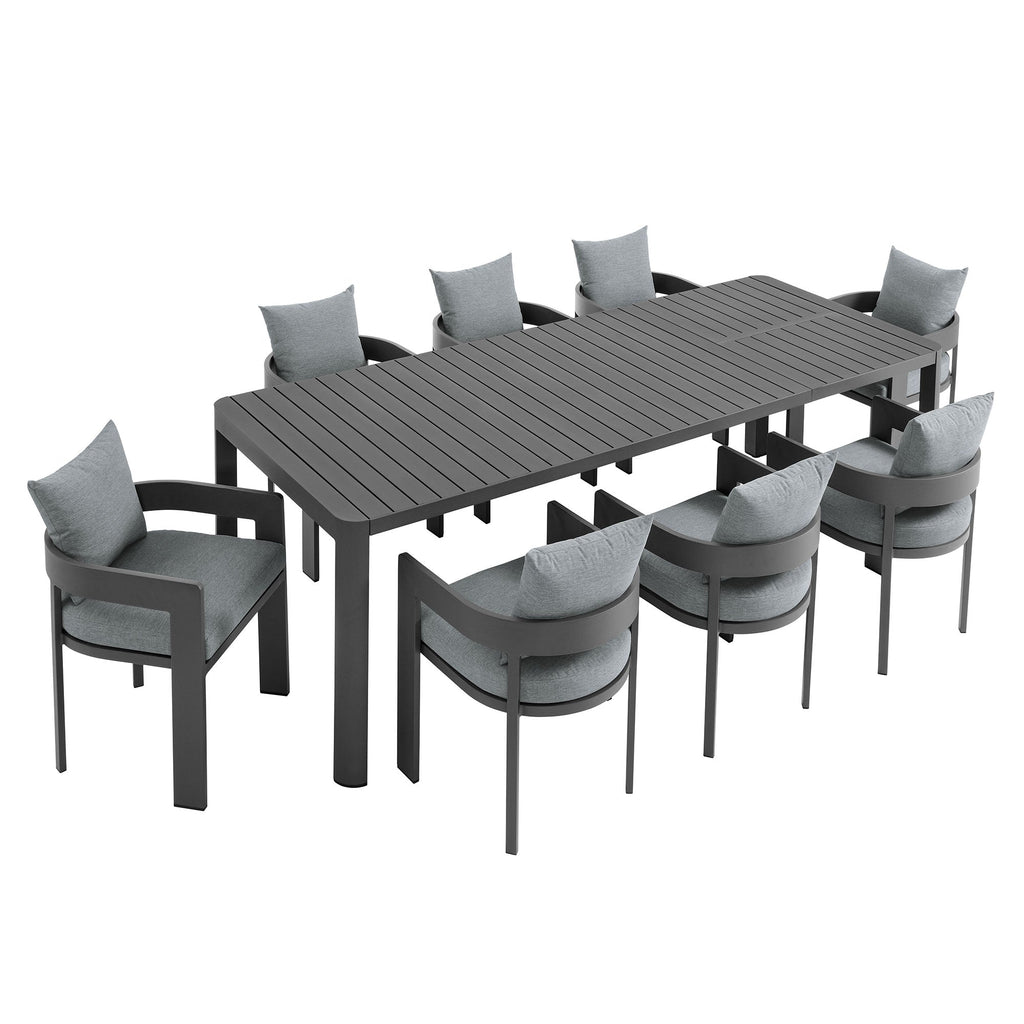 Tahoe 9-Piece Outdoor Patio Aluminum Dining Set With Extendable Table by Modway