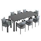 Tahoe 9-Piece Outdoor Patio Aluminum Dining Set With Extendable Table by Modway