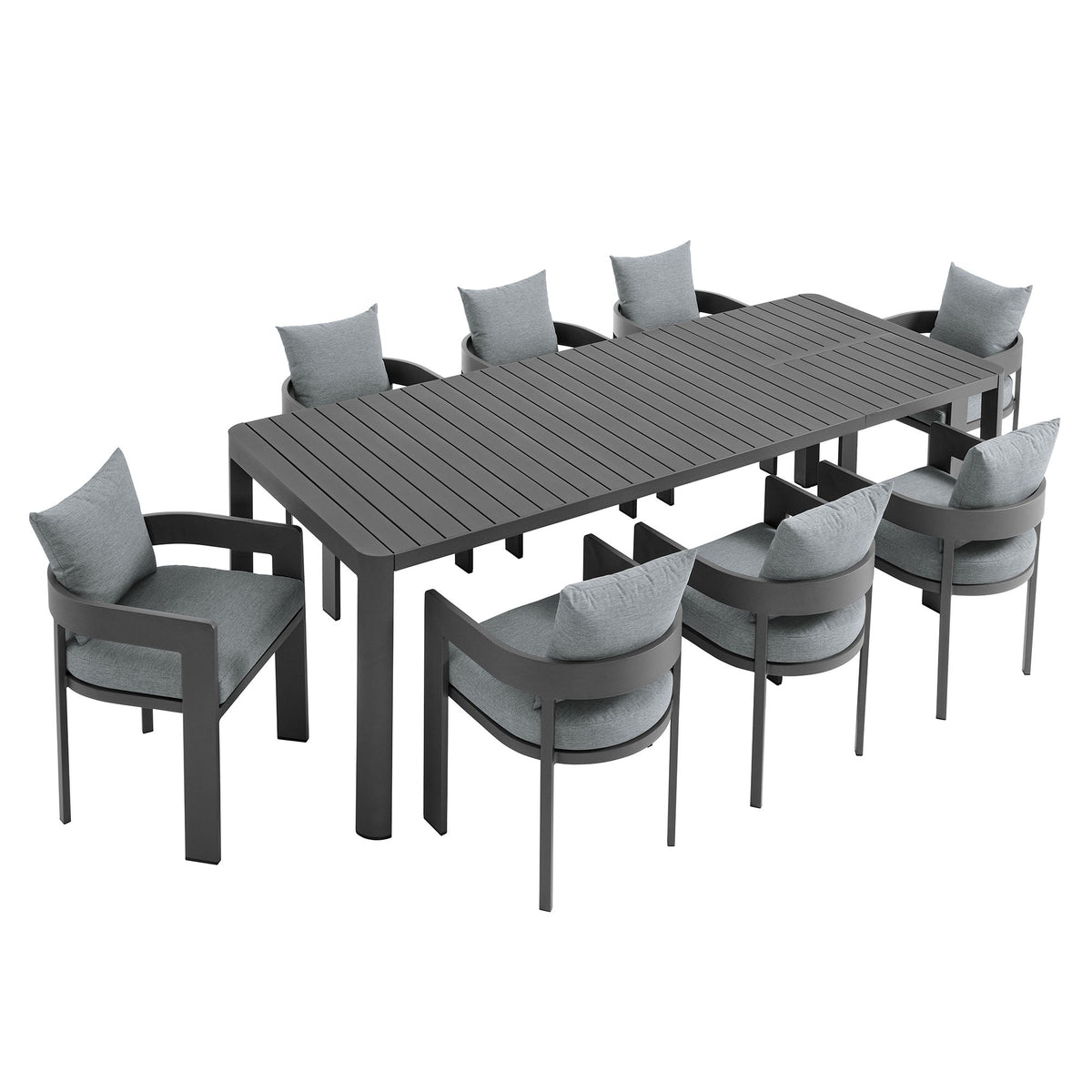Tahoe 9-Piece Outdoor Patio Aluminum Dining Set With Extendable Table by Modway