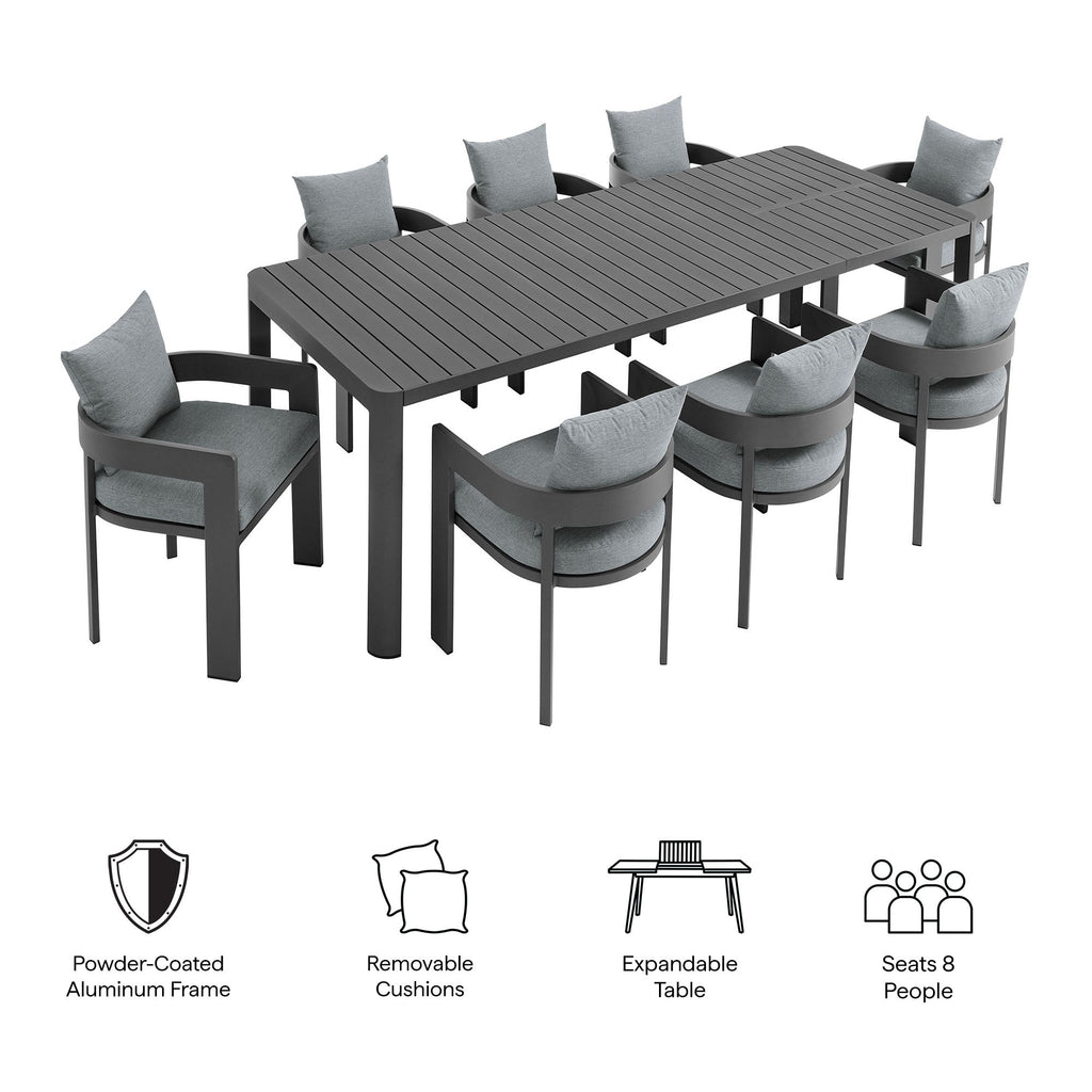 Tahoe 9-Piece Outdoor Patio Aluminum Dining Set With Extendable Table by Modway