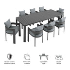 Tahoe 9-Piece Outdoor Patio Aluminum Dining Set With Extendable Table by Modway