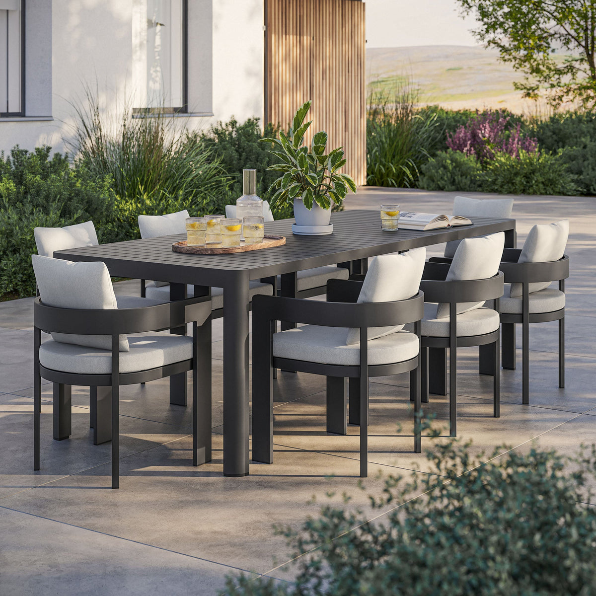 Tahoe 9-Piece Outdoor Patio Aluminum Dining Set With Extendable Table by Modway