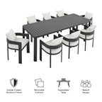 Tahoe 9-Piece Outdoor Patio Aluminum Dining Set With Extendable Table by Modway
