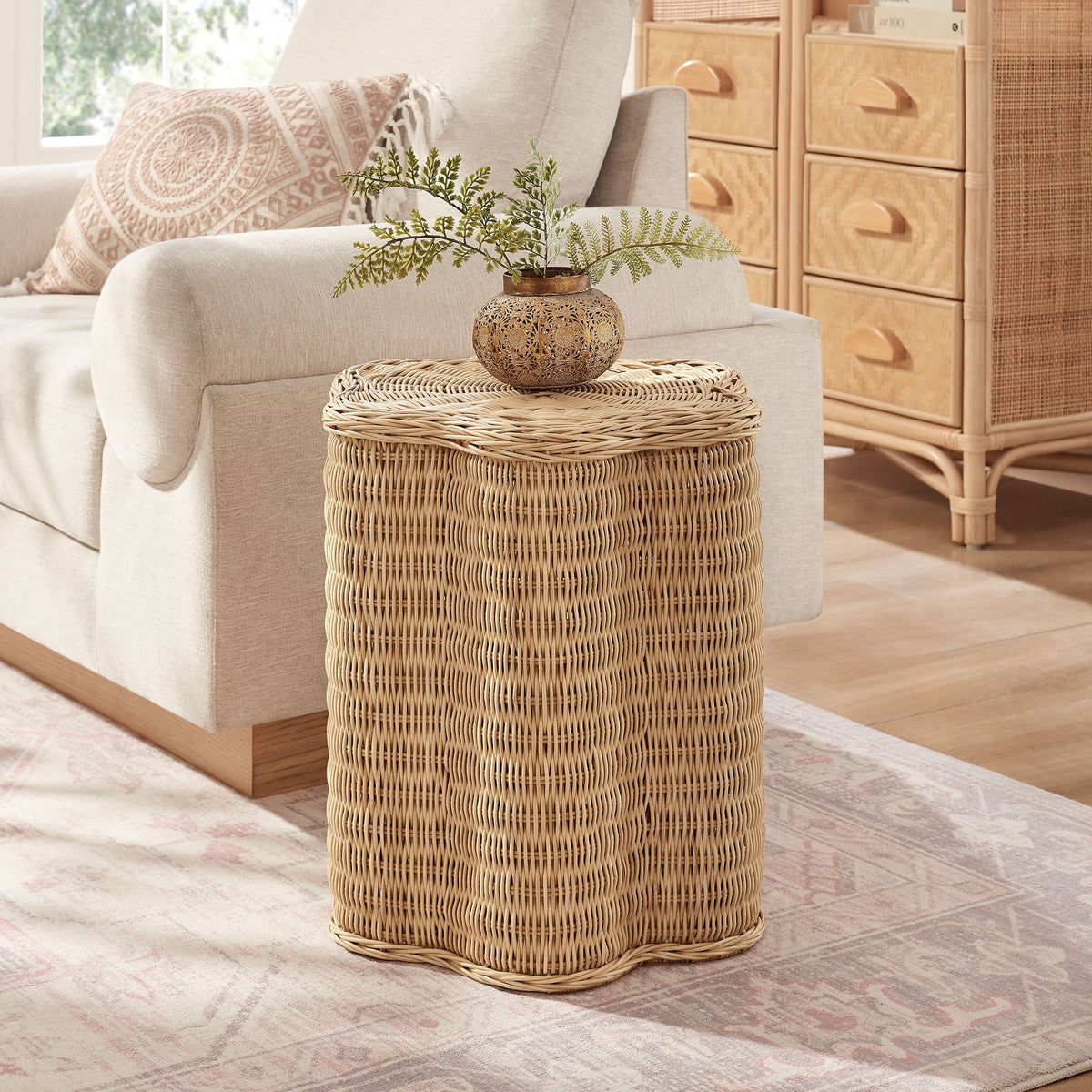 Erika Scalloped Natural Rattan Side Table by Modway