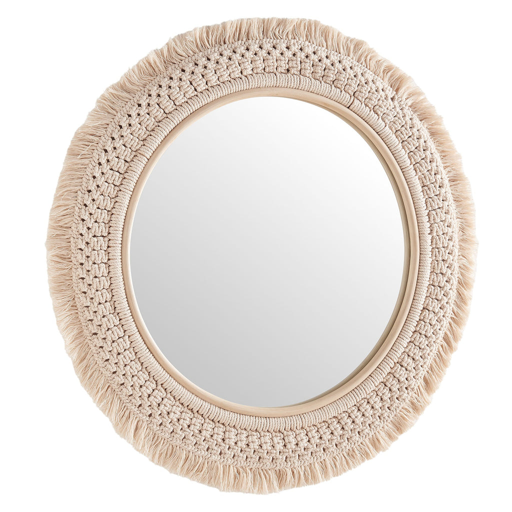 Jade Round Rattan Macrame Wall Mirror by Modway