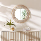 Jade Round Rattan Macrame Wall Mirror by Modway