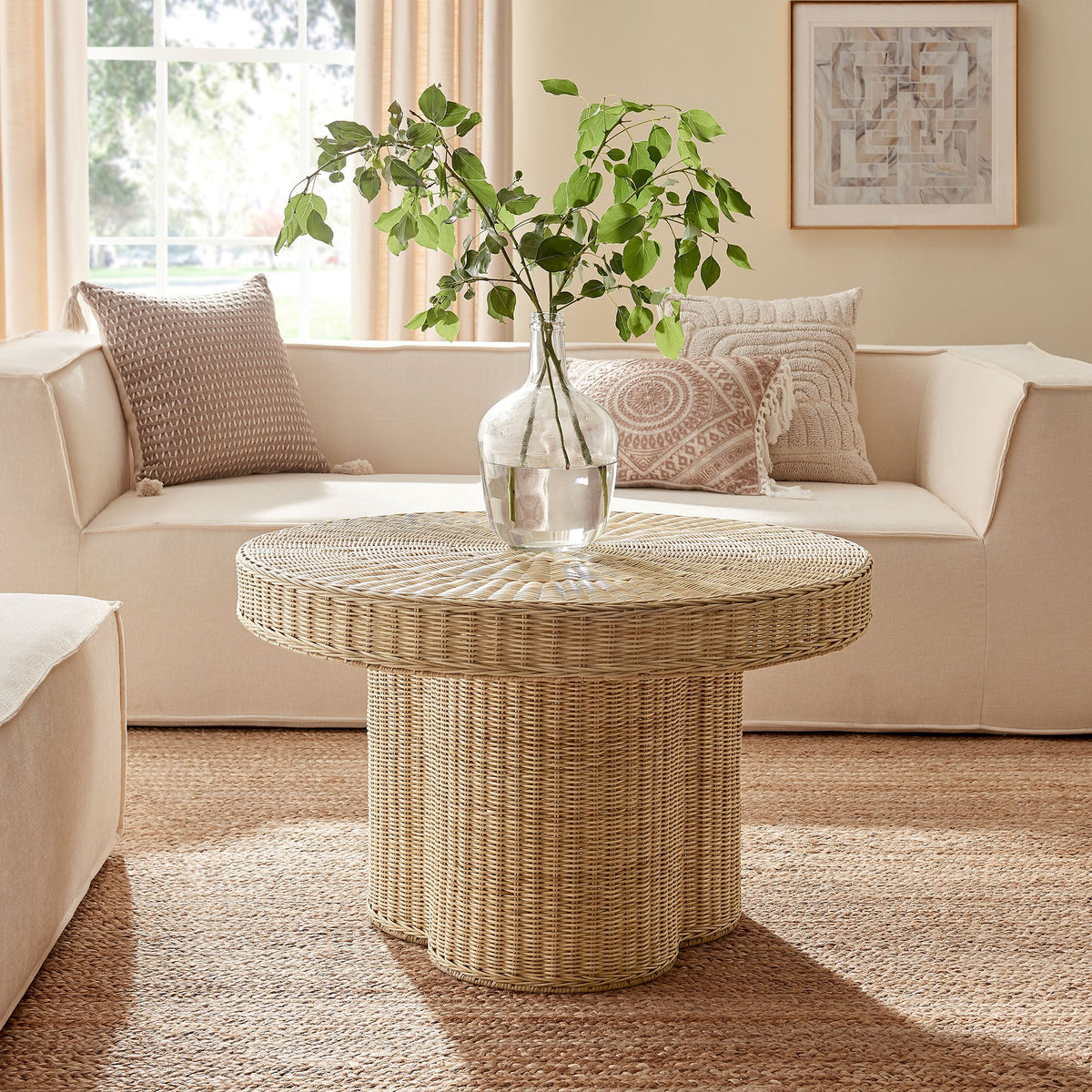 Ainsley 32 Inch Round Natural Rattan Coffee Table by Modway