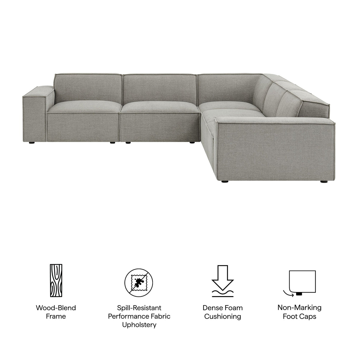 Restore 5-Piece Performance Fabric Upholstered Modular L-Shaped Sofa by Modway