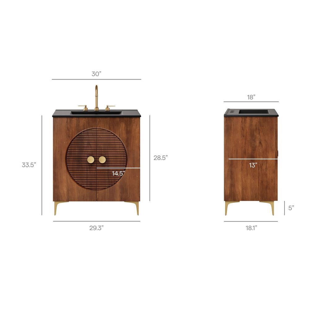 Vernon 30" Fluted Wood Vanity Cabinet With Sink by Modway