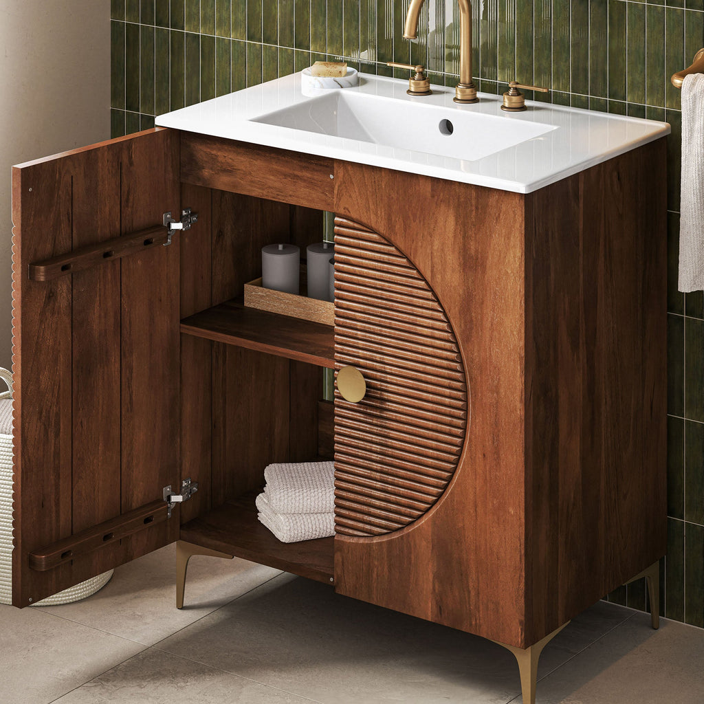 Vernon 30" Fluted Wood Vanity Cabinet With Sink by Modway