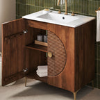 Vernon 30" Fluted Wood Vanity Cabinet With Sink by Modway