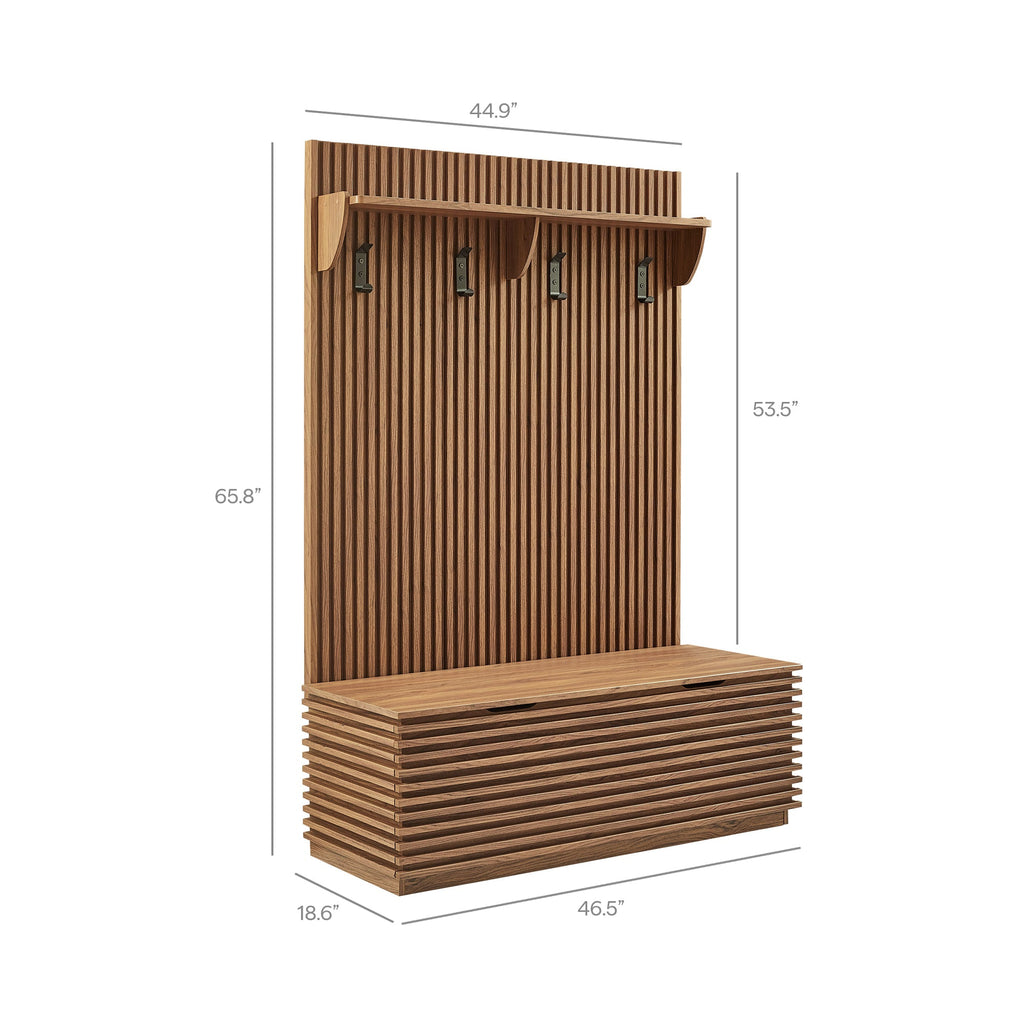 Render Fluted 3-in-1 Hall Tree With Storage Bench and Coat Rack by Modway