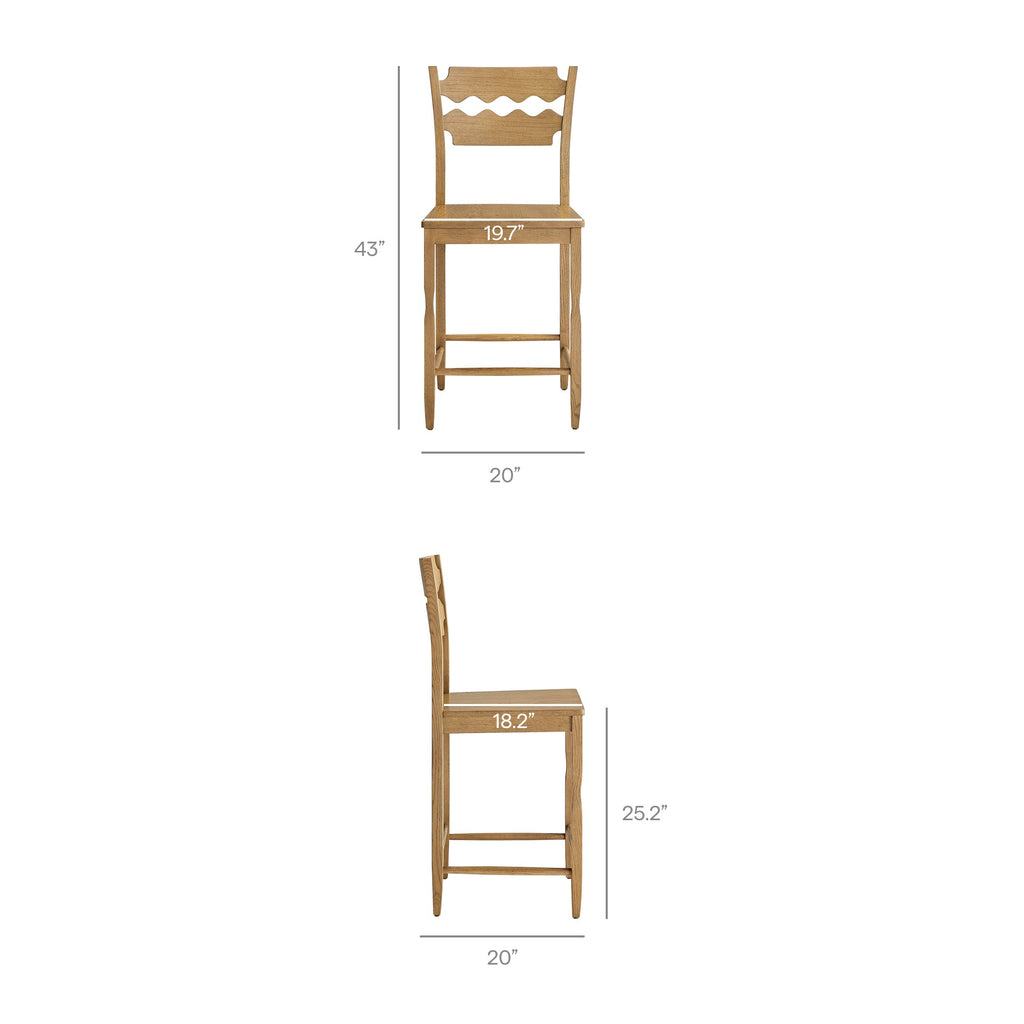 Jax Oak Wood Counter Stool With Wavy Razor Back by Modway