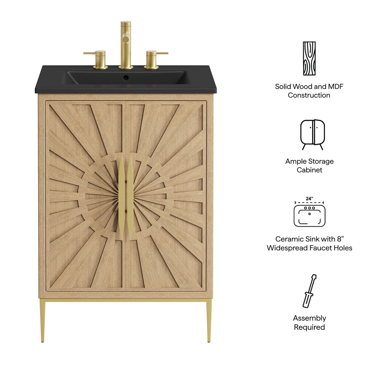 Awaken 24" Bathroom Vanity by Modway - Oak Black / Oak White
