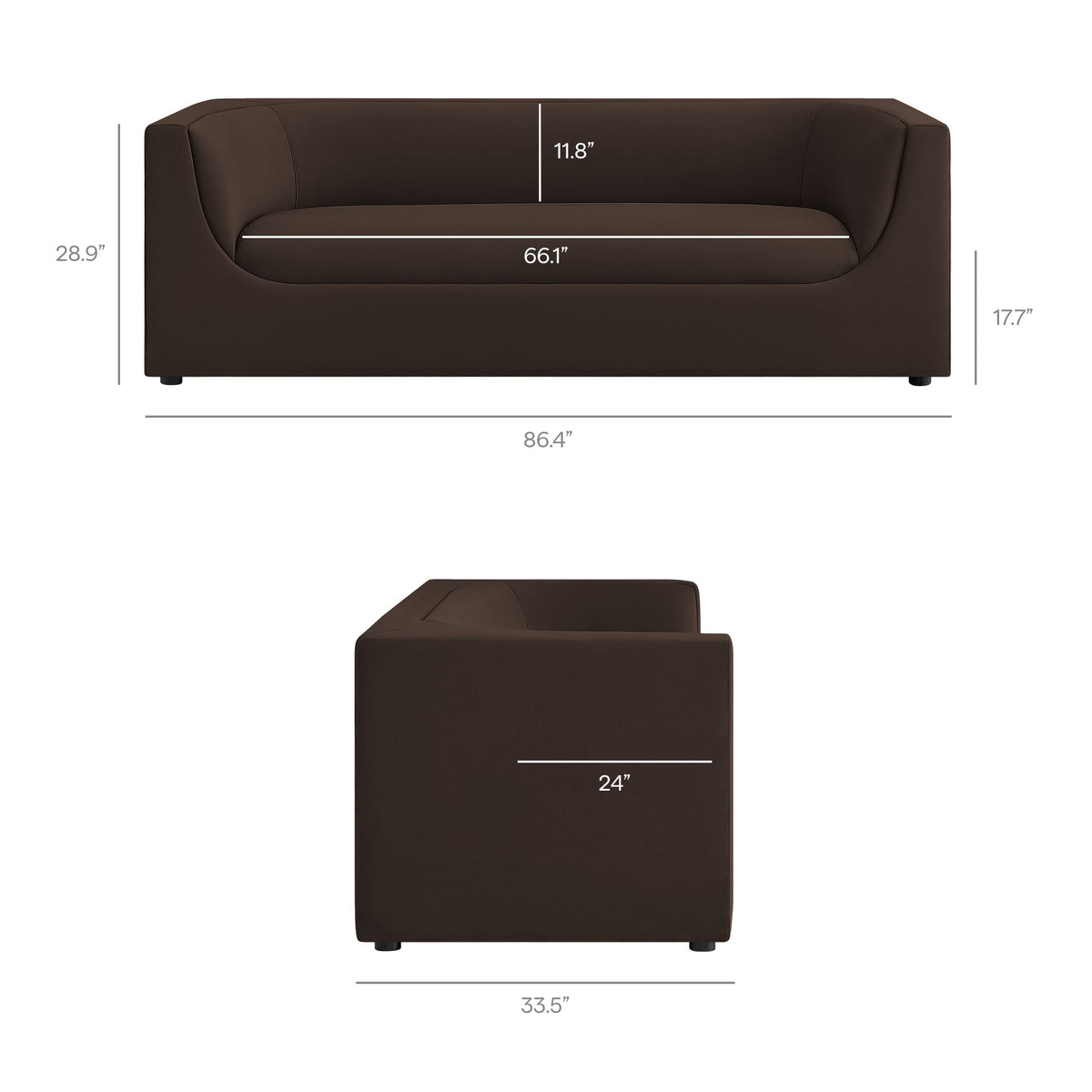 Hilda 86" Curved Back Performance Velvet Sofa by Modway