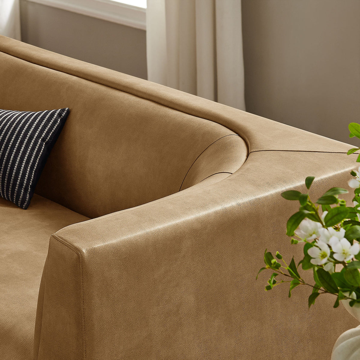 Hilda 86" Curved Back Vegan Leather Sofa by Modway