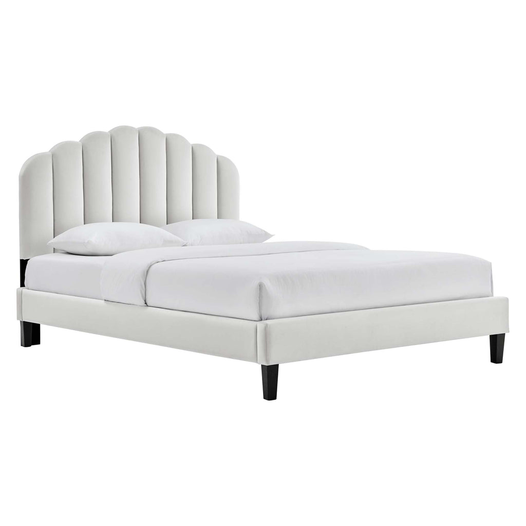 Daisy Tapered Wood Leg Performance Velvet Queen Platform Bed by Modway