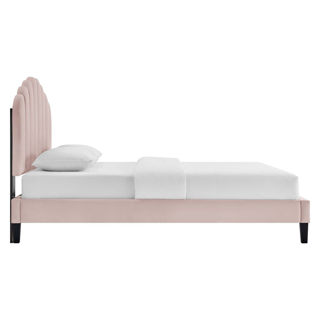 Daisy Tapered Wood Leg Performance Velvet Queen Platform Bed by Modway