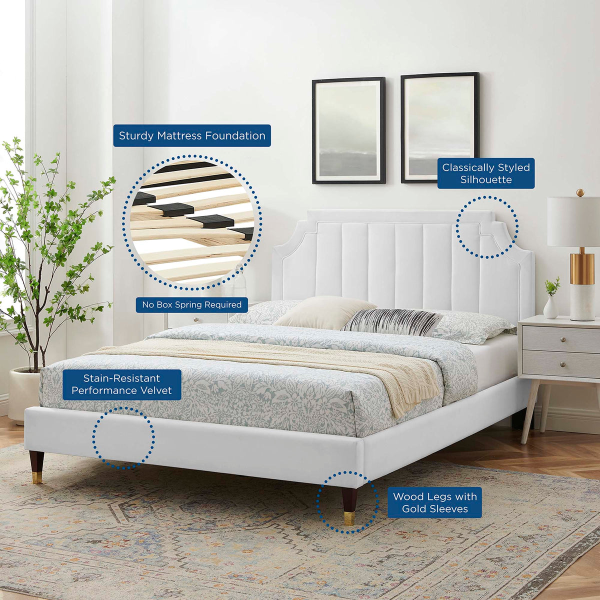 Sienna Performance Velvet Queen Platform Bed by Modway - MOD-6713