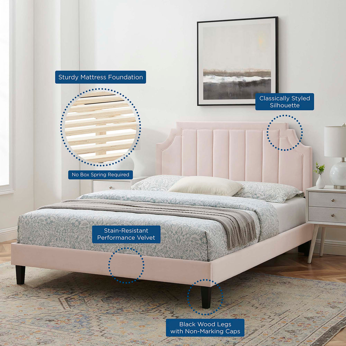 Sienna Performance Velvet Queen Platform Bed by Modway - MOD-6714