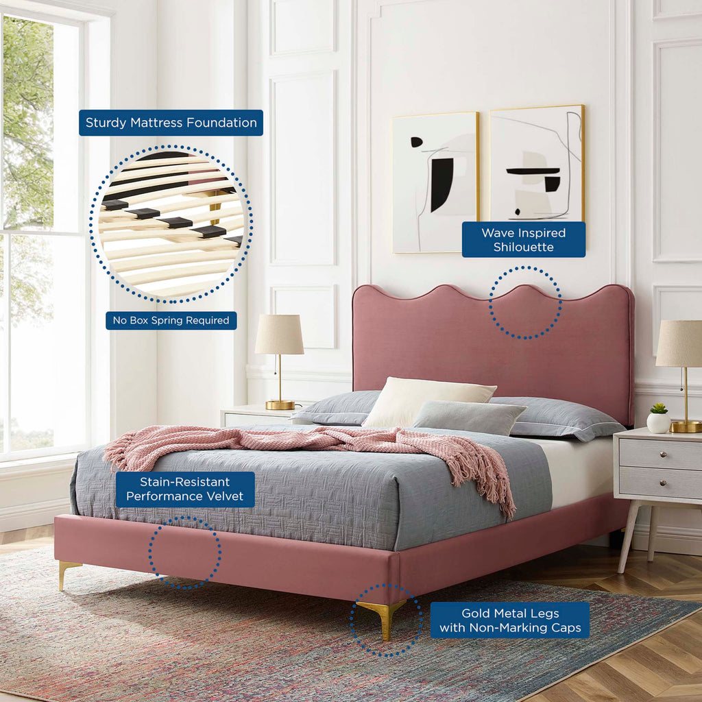 Current Performance Velvet Queen Platform Bed by Modway - Dusty Rose / Pink / White