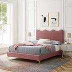 Current Performance Velvet Queen Platform Bed by Modway - Dusty Rose / Pink / White