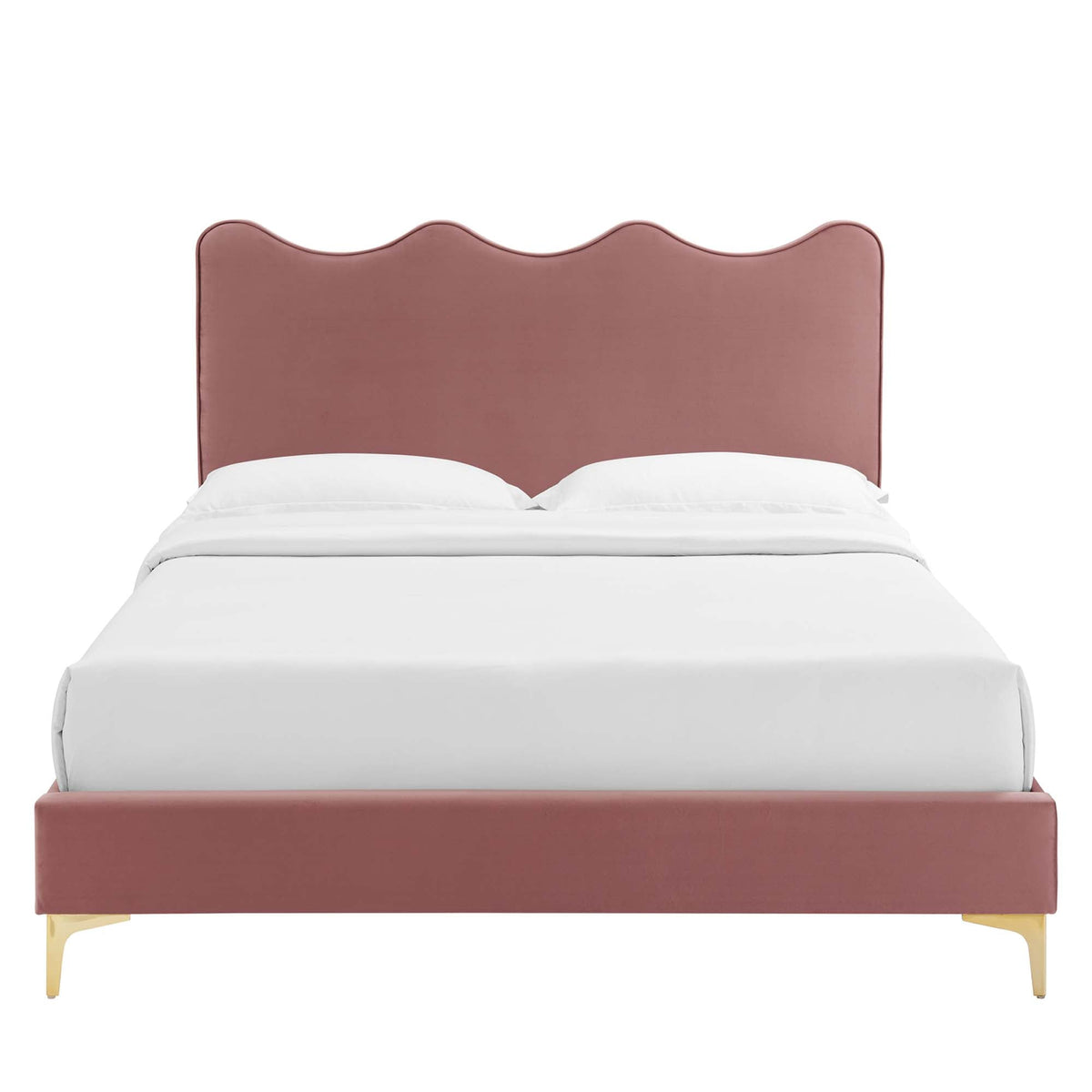 Current Performance Velvet Queen Platform Bed by Modway - Dusty Rose / Pink / White