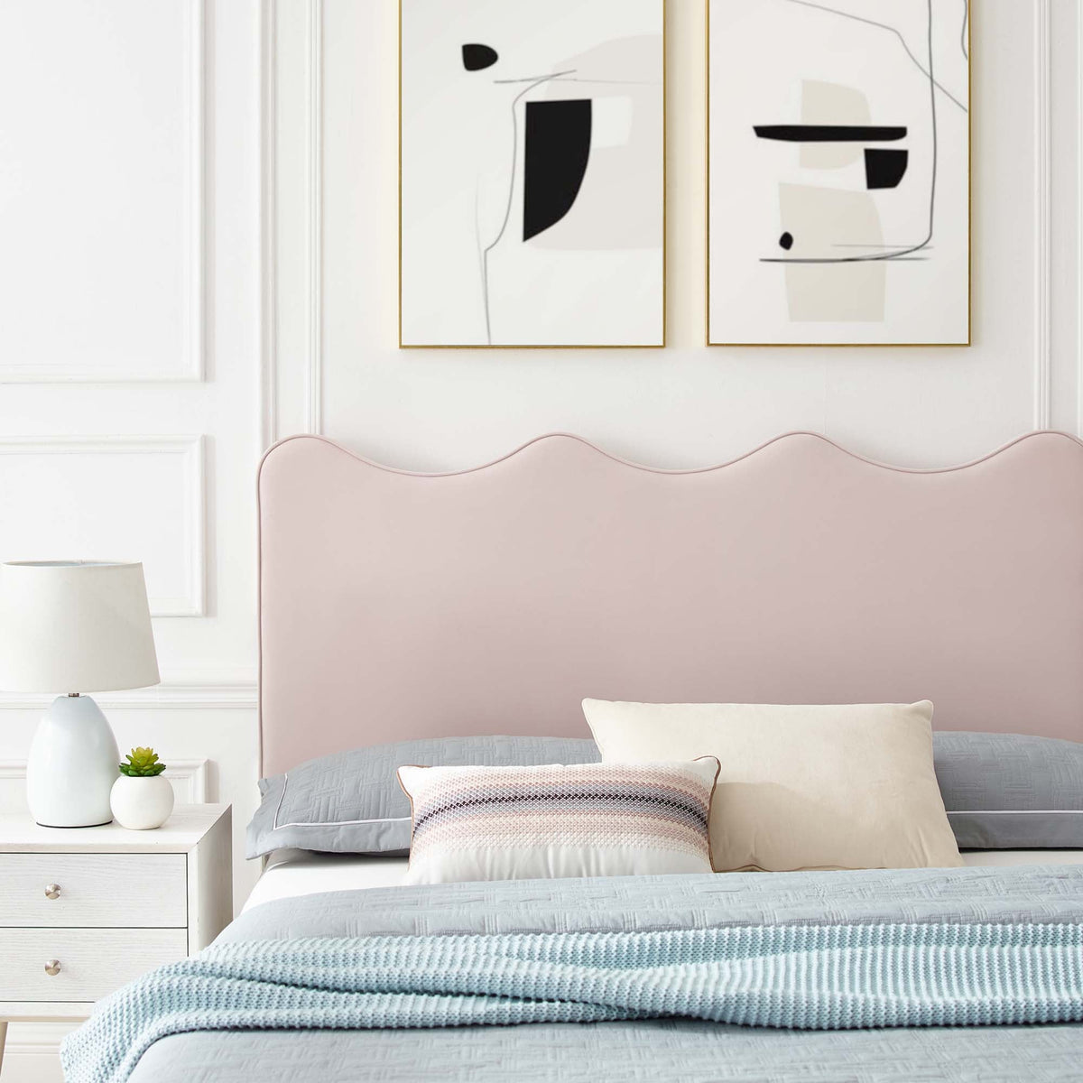 Current Performance Velvet Queen Platform Bed by Modway - Dusty Rose / Pink / White