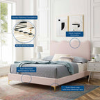 Current Performance Velvet Queen Platform Bed by Modway - Dusty Rose / Pink / White
