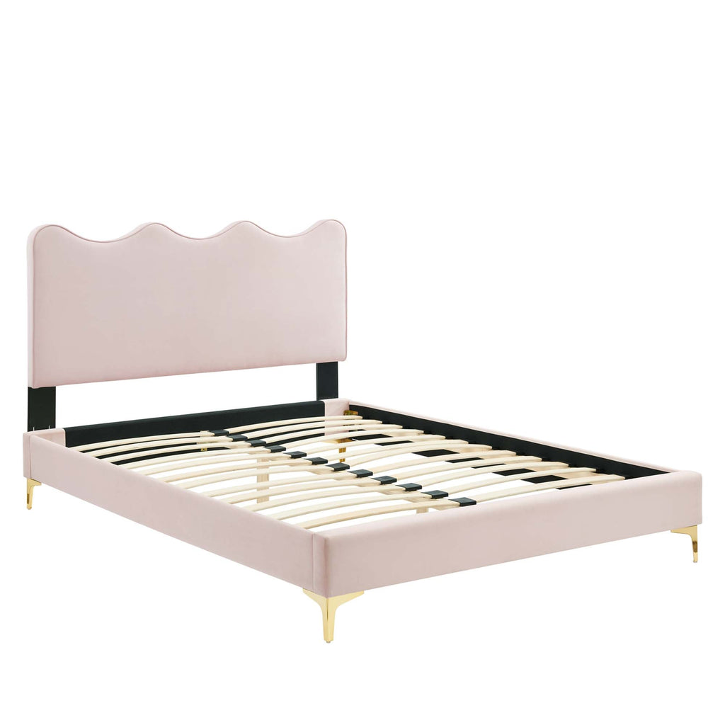 Current Performance Velvet Queen Platform Bed by Modway - Dusty Rose / Pink / White
