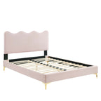 Current Performance Velvet Queen Platform Bed by Modway - Dusty Rose / Pink / White
