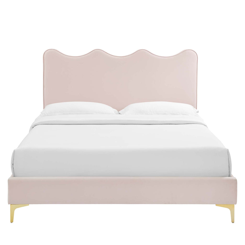 Current Performance Velvet Queen Platform Bed by Modway - Dusty Rose / Pink / White